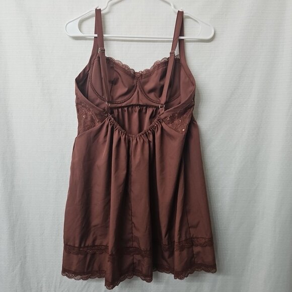 Womens Sz XL Babydoll Camisole Tank Top Brown Coquette  Y2k Style Lace - Picture 3 of 6